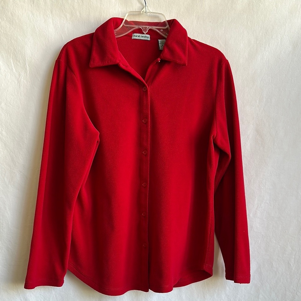 Marsh Landing red fleece button-down shirt, size M